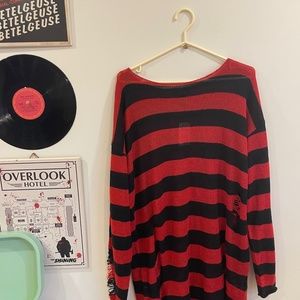 Red/Black Distressed Sweater Dress